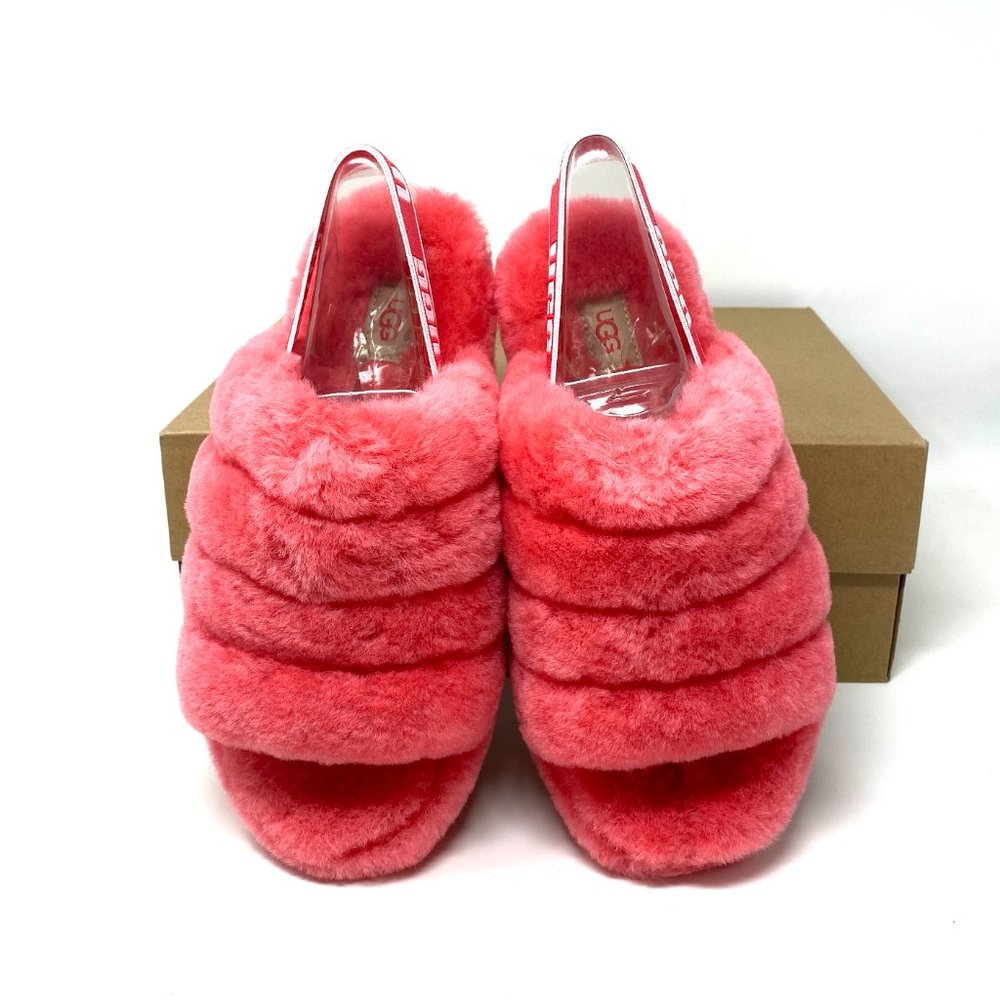 💖MEGA SALE💖UGG Women's 1095119 HSPK FLUFF YEAH Pink Fur Sheep Slides Slippers - Picture 2 of 9